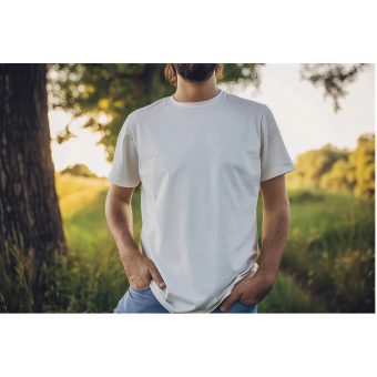 Model wearing a RYGLEVA Studio custom T-shirt